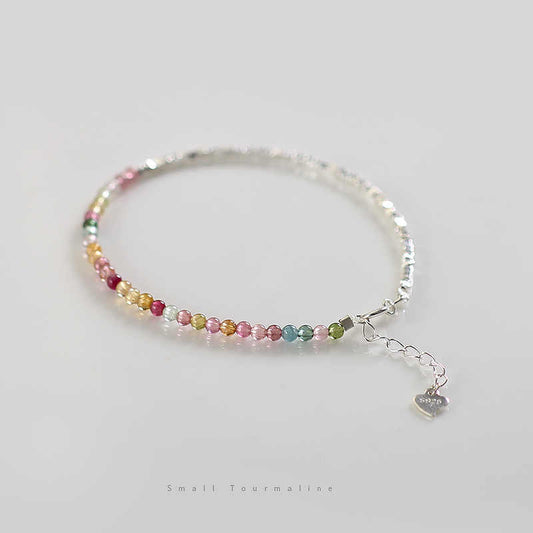 925 Silver & Multicolor Tourmaline Heart Charm Bracelet – Protection & Energy Balance