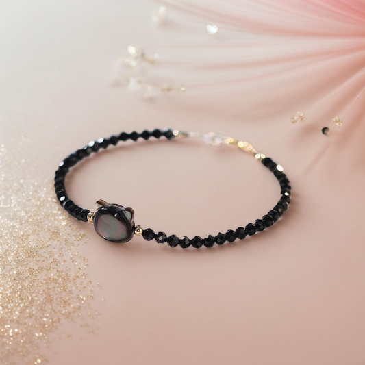 Black Crystal Cat Head Bracelet – Adjustable Protective Charm