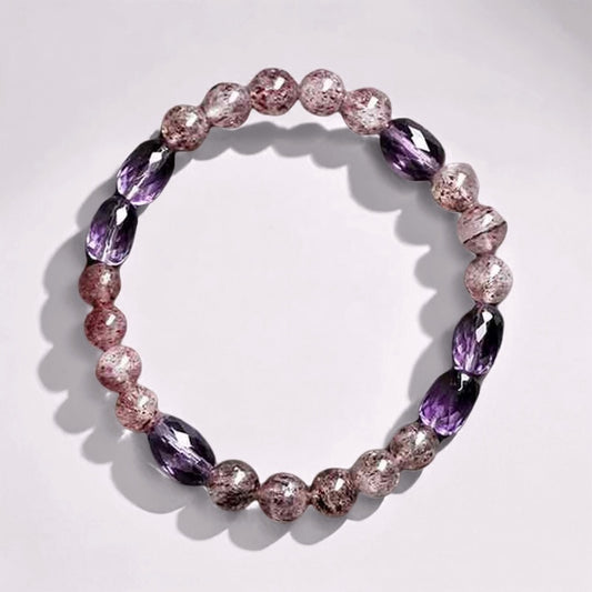 Starlit Shield Bracelet – Amethyst & Strawberry Quartz for Calm, Clarity & Protection