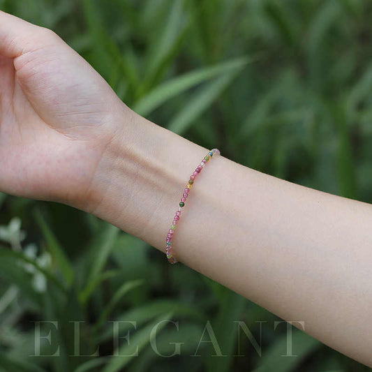 Rainbow Tourmaline & Freshwater Pearl Bracelet with 925 Silver Char