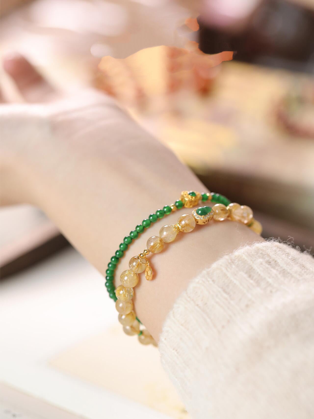 Golden Abundance Jade & Citrine Bracelet Set – Wealth Attraction, Protection & Harmony Energy