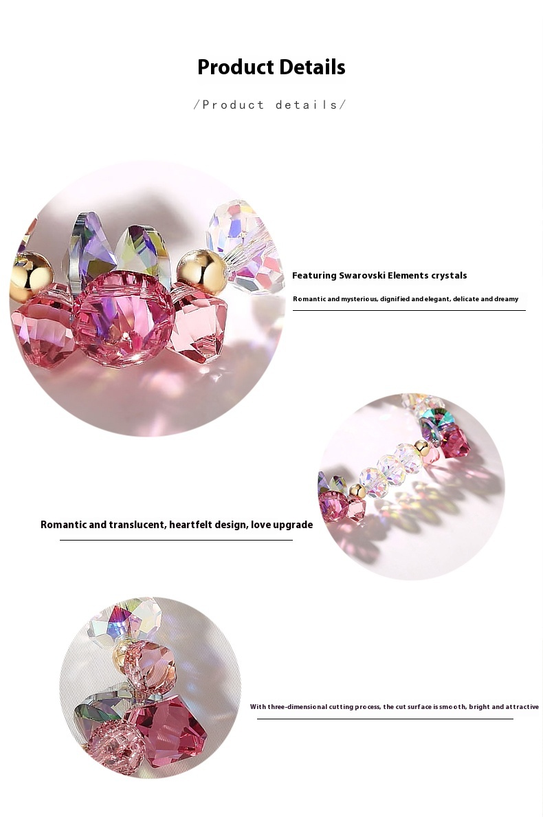 Pink Rose Clear Sparkling Austria Crystal Bracelet