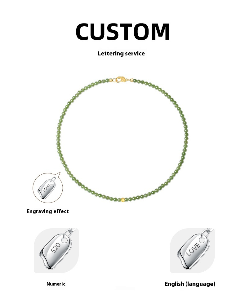 Green Jade Beaded Necklace with Plated Gold Bead – Prosperity & Harmony