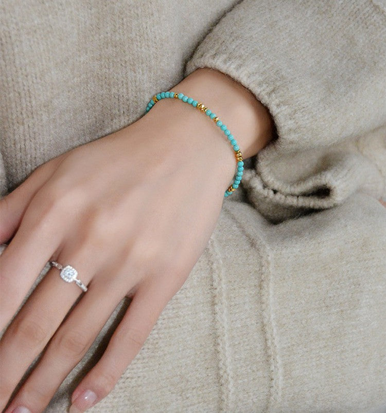 Turquoise Beaded Necklace & Bracelet | Handmade Minimalist Gold Jewelry