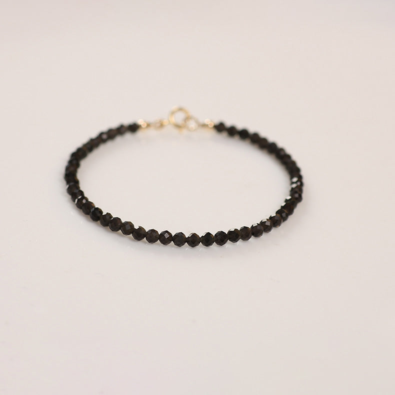 Black Obsidian Crystal Bracelet – 2mm/3mm/4mm Faceted Beads for Grounding and Protection