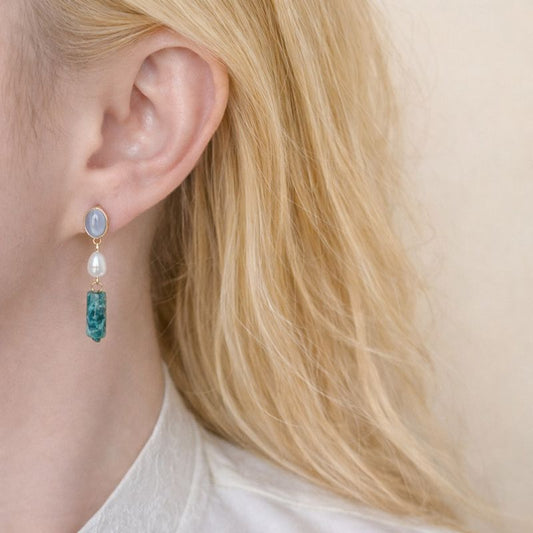 Opal Pearl Turquoise Drop Earrings – Handmade Natural Style