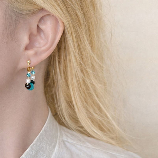 Turquoise Tiger Eye Pearl Hoop Earrings – Handmade Gemstone