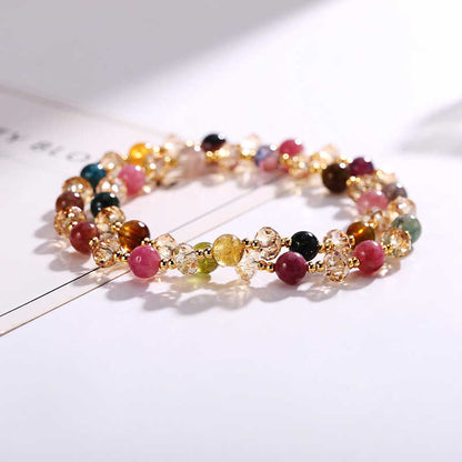 Multicolored beaded bracelet on a white surface