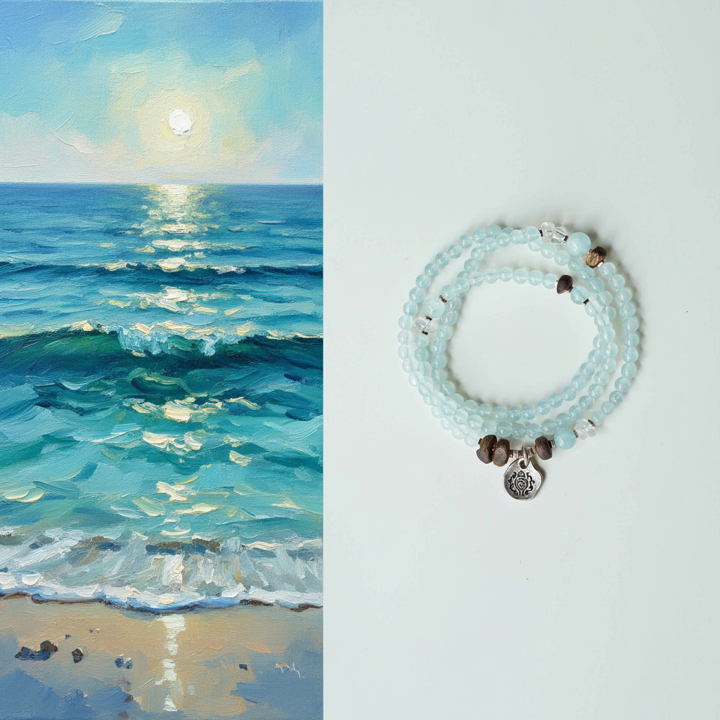 Bracelet with ocean-themed design on a light blue background