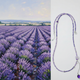 Collage of a lavender field painting and a purple beaded necklace.