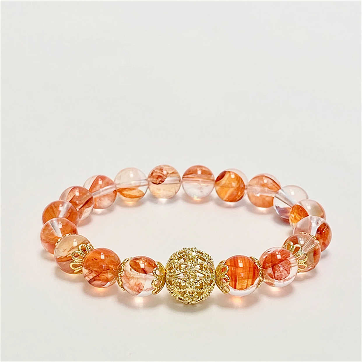 Prosperity Koi Red Rutilated Quartz Bracelet with Golden Sphere
