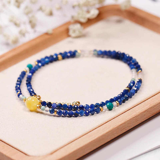 Starry Night Lapis Lazuli Convertible Necklace & Wrap Bracelet – Yellow Agate & Amazonite Energy Jewelry