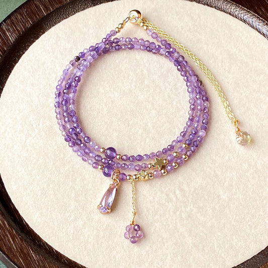 Amethyst Galaxy Multi-Layer Crystal Necklace Bracelet 2-Way Wear – Star & Teardrop Charm Edition