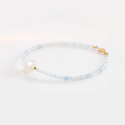 Natural Aquamarine & White Moonstone Silver Bracelet – Serenity & Inner Peace
