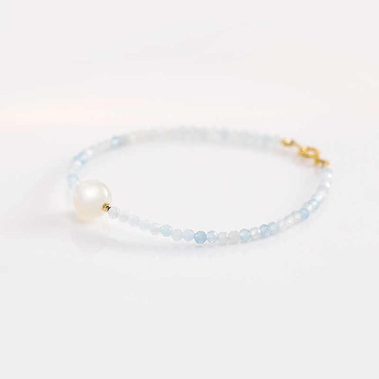 Natural Aquamarine & White Moonstone Silver Bracelet – Serenity & Inner Peace