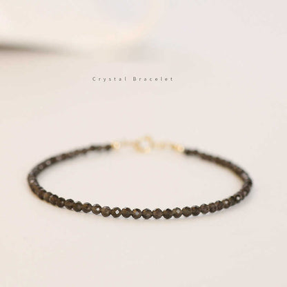 Black Obsidian Crystal Bracelet – 2mm/3mm/4mm Faceted Beads for Grounding and Protection