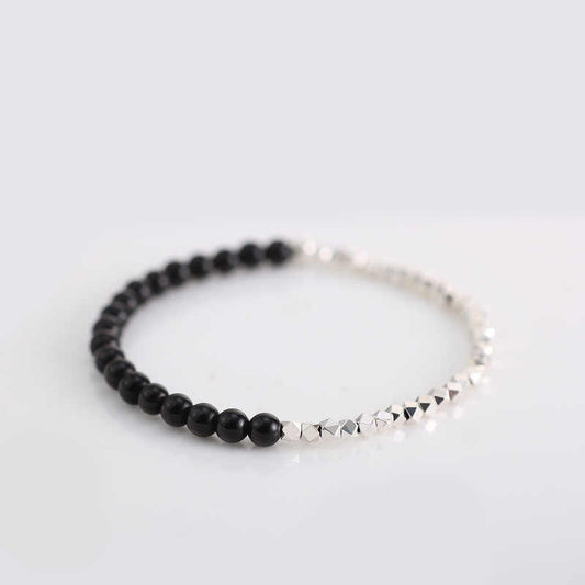 Sterling Silver & Obsidian Contrast Beaded Energy Bracelet