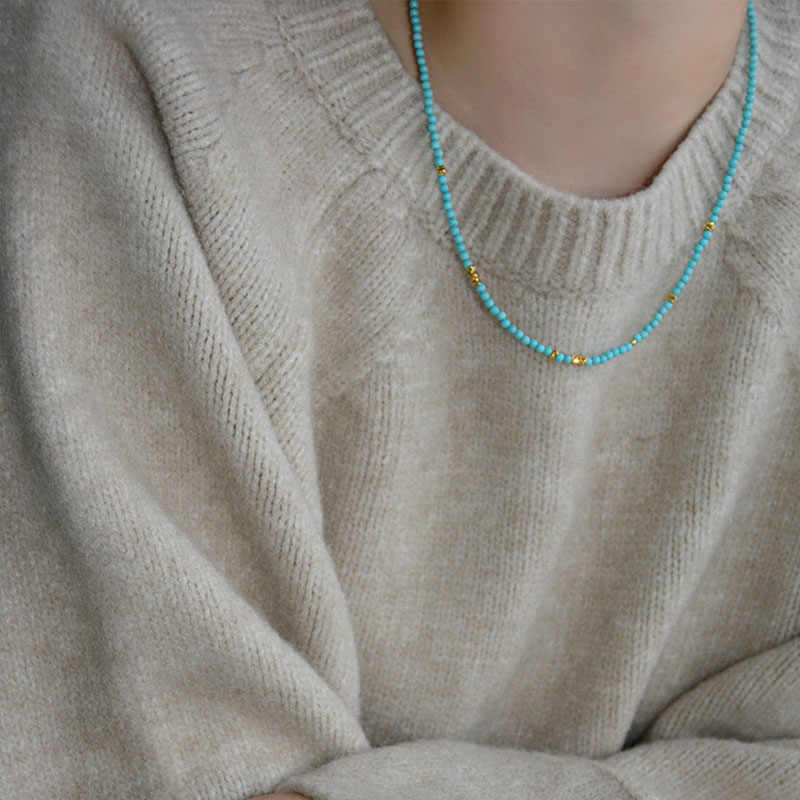 Turquoise Beaded Necklace & Bracelet | Handmade Minimalist Gold Jewelry