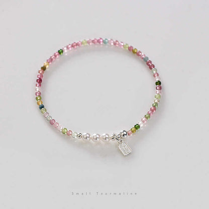 Rainbow Tourmaline & Freshwater Pearl Bracelet with 925 Silver Char
