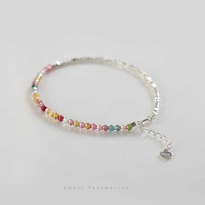 925 Silver & Multicolor Tourmaline Heart Charm Bracelet – Protection & Energy Balance