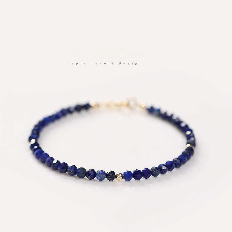 Faceted Natural Lapis Lazuli Crystal Bracelet with Gold Bead Accents – Calming & Protective Energy