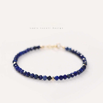 Faceted Natural Lapis Lazuli Crystal Bracelet with Gold Bead Accents – Calming & Protective Energy
