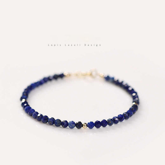 Faceted Natural Lapis Lazuli Crystal Bracelet with Gold Bead Accents – Calming & Protective Energy