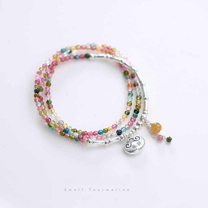 Harmony Loop Necklace Bracelet 2-Way Wear – Rainbow Tourmaline & Sterling Silver Charm for Peace, Luck & Vibrant Energy