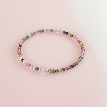 Petite Multicolor Tourmaline Bracelet – 3mm Faceted Round Beads