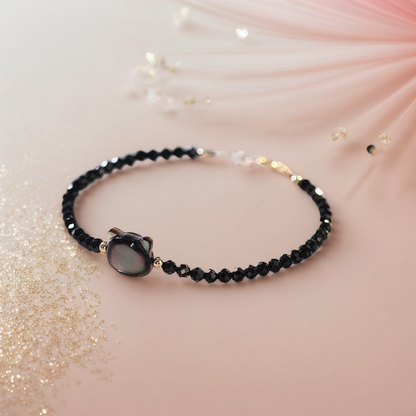 Black Crystal Cat Head Bracelet – Adjustable Protective Charm