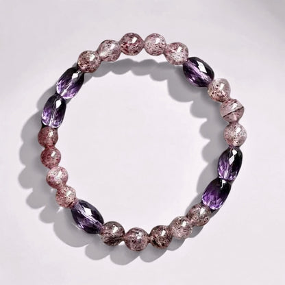 Starlit Shield Bracelet – Amethyst & Strawberry Quartz for Calm, Clarity & Protection
