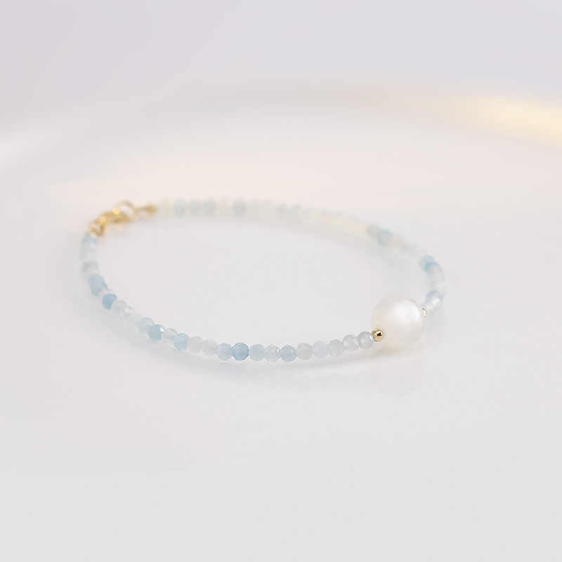 Natural Aquamarine & White Moonstone Silver Bracelet – Serenity & Inner Peace