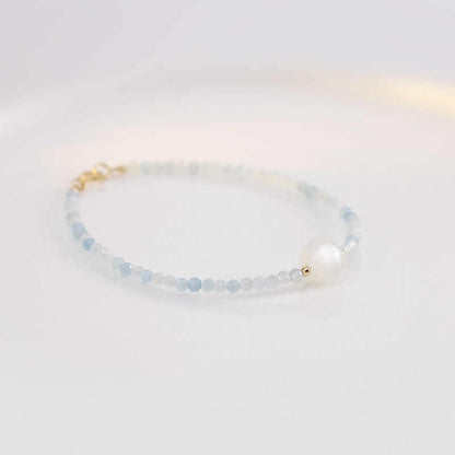 Natural Aquamarine & White Moonstone Silver Bracelet – Serenity & Inner Peace