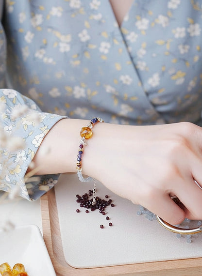 Citrine & Aquamarine Beaded Bracelet – Handmade Crystal Jewelry for Positivity, Creativity & Calm