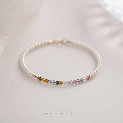 Multicolor Tourmaline & Freshwater Pearl Beaded Bracelet – Radiance & Romance Design