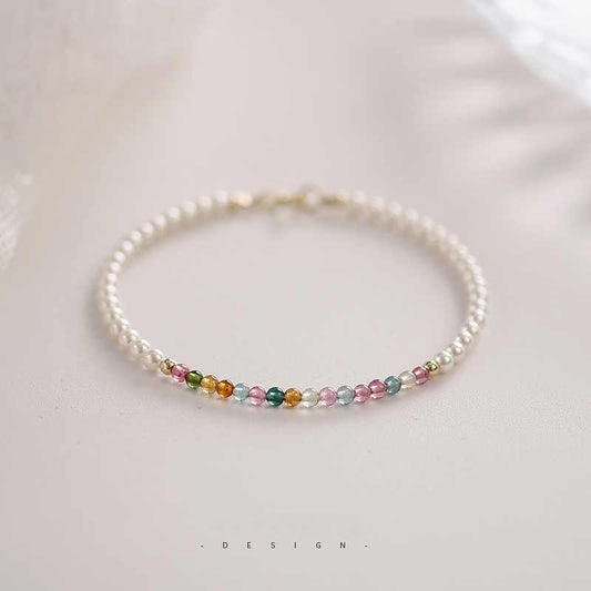 Multicolor Tourmaline & Freshwater Pearl Beaded Bracelet – Radiance & Romance Design