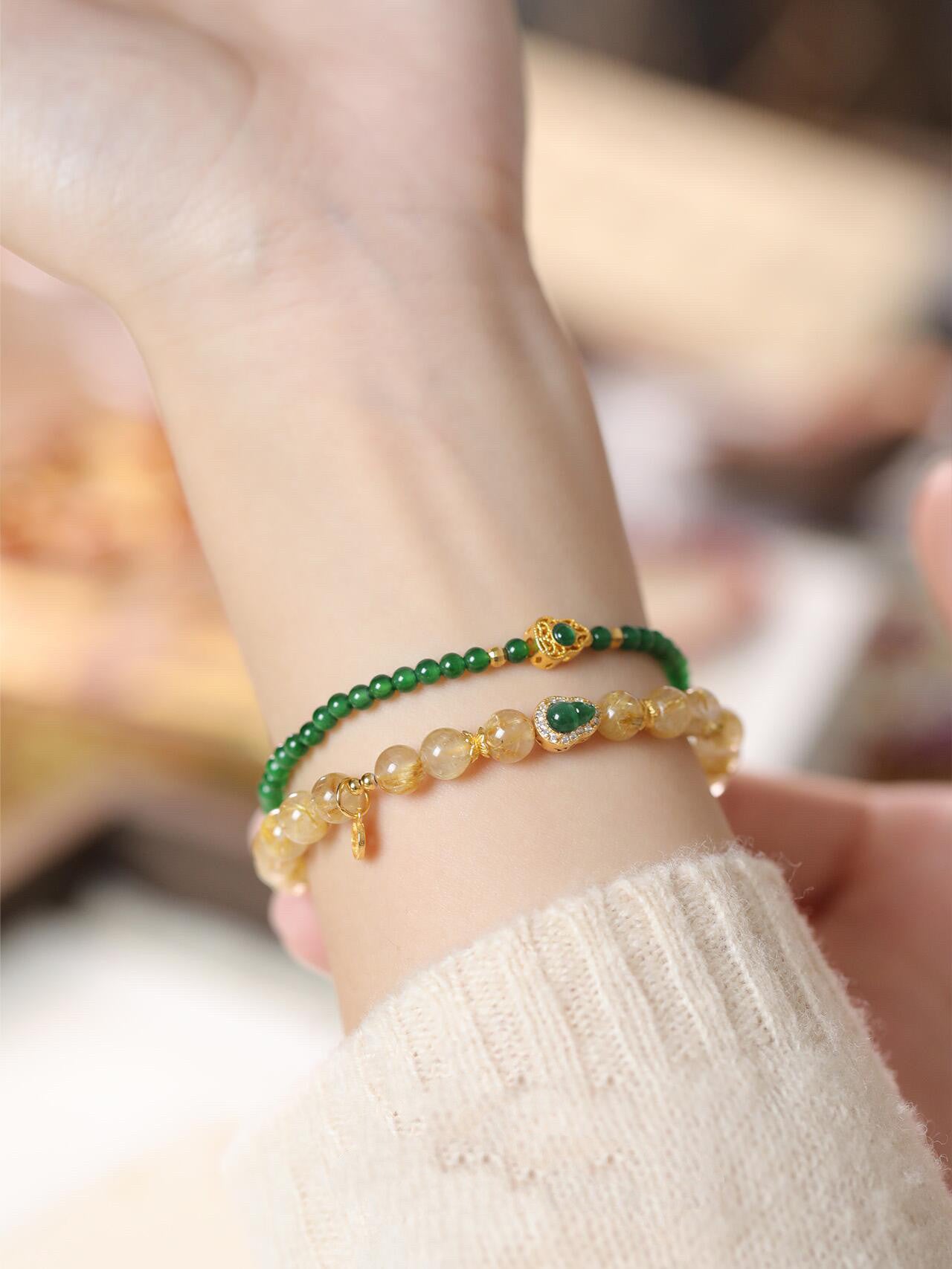 Golden Abundance Jade & Citrine Bracelet Set – Wealth Attraction, Protection & Harmony Energy