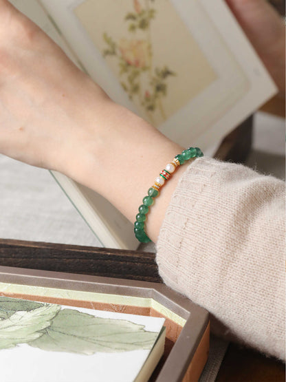 Green Aventurine Harmony Necklace Bracelet with Pearl & Enamel Gold Accent – Luck, Growth & Emotional Balance