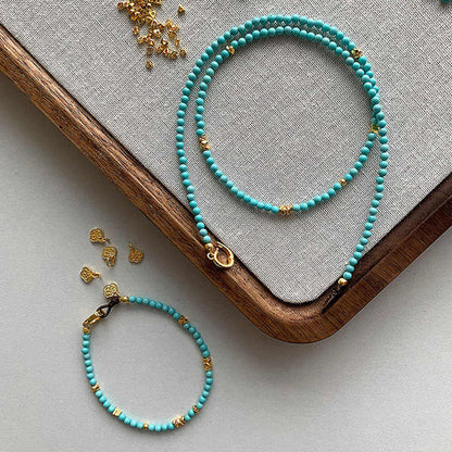 Turquoise Beaded Necklace & Bracelet | Handmade Minimalist Gold Jewelry