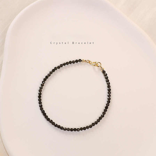 Black Obsidian Crystal Bracelet – 2mm/3mm/4mm Faceted Beads for Grounding and Protection