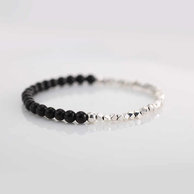 Sterling Silver & Obsidian Contrast Beaded Energy Bracelet