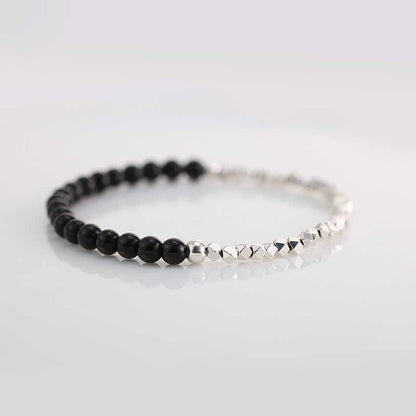 Sterling Silver & Obsidian Contrast Beaded Energy Bracelet