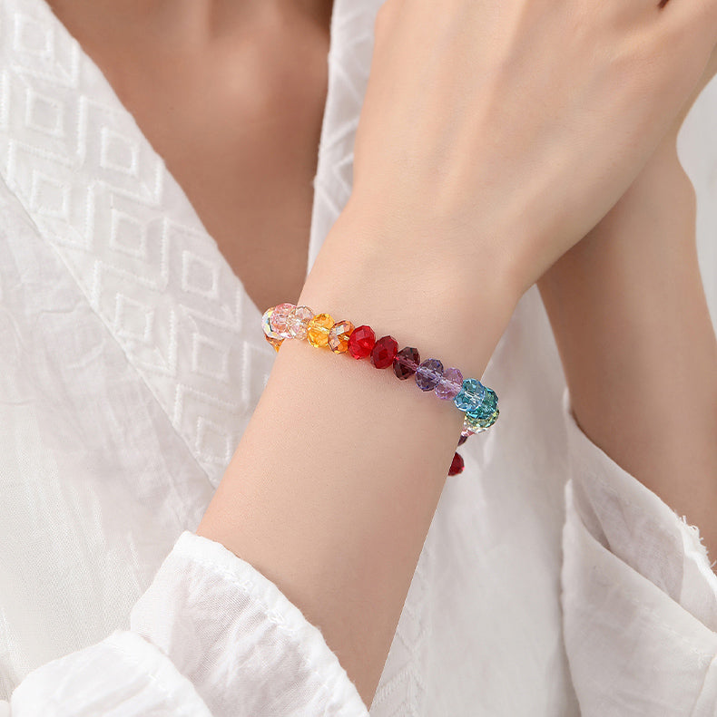 Rainbow Sparkle Multi-Faceted Austrian Crystal Bracelet – Personalized Engraving Available