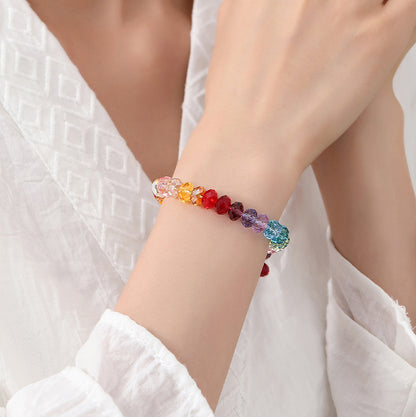 Rainbow Sparkle Multi-Faceted Austrian Crystal Bracelet – Personalized Engraving Available