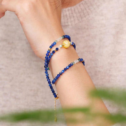 Starry Night Lapis Lazuli Convertible Necklace & Wrap Bracelet – Yellow Agate & Amazonite Energy Jewelry