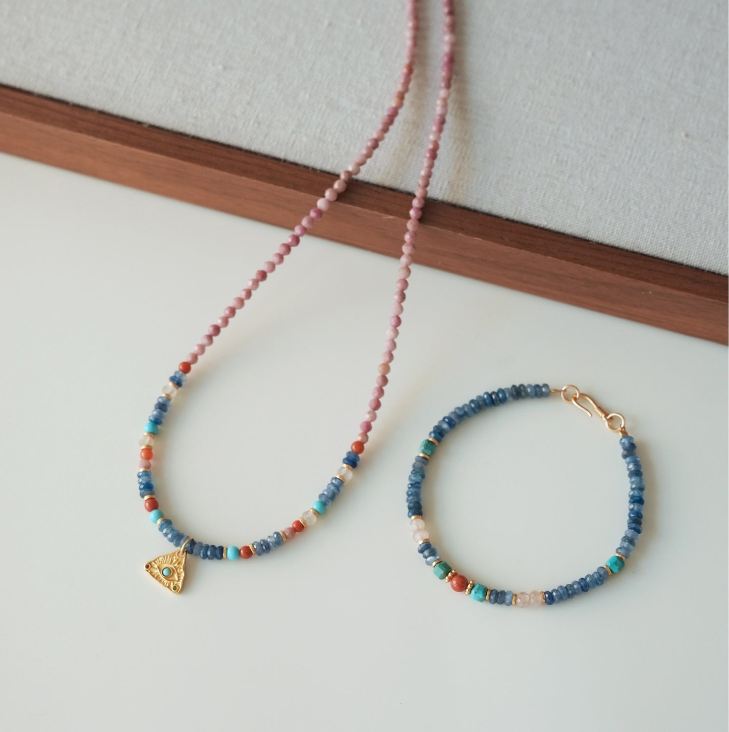 Celestial Triangle Amulet Beaded Necklace & Bracelet Set – Two-Way Wear for Balance & Protection