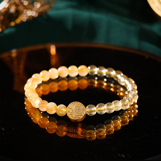 Golden Citrine Wealth-Attracting Bracelet with Gold Coin Char