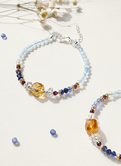Citrine & Aquamarine Beaded Bracelet – Handmade Crystal Jewelry for Positivity, Creativity & Calm
