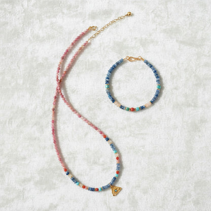 Celestial Triangle Amulet Beaded Necklace & Bracelet Set – Two-Way Wear for Balance & Protection