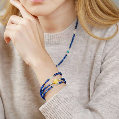 Starry Night Lapis Lazuli Convertible Necklace & Wrap Bracelet – Yellow Agate & Amazonite Energy Jewelry